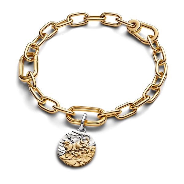 Pandora 14K Yellow Gold Plated & Sterling Silver Taurus Zodiac Medallion Charm Image 3 The Source Fine Jewelers Greece, NY
