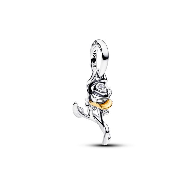 Pandora DISNEY 14K Yellow Gold Plated & Sterling Silver Belle Enchanted Rose Dangle Charm The Source Fine Jewelers Greece, NY