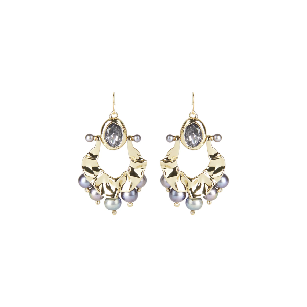 Alexis Bittar - Pearl Studded Crumpled Swinging Wire Earring