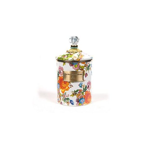 Mackenzie Childs - Flower Market Large Enamel Canister - White The Yellow Door Brooklyn, NY