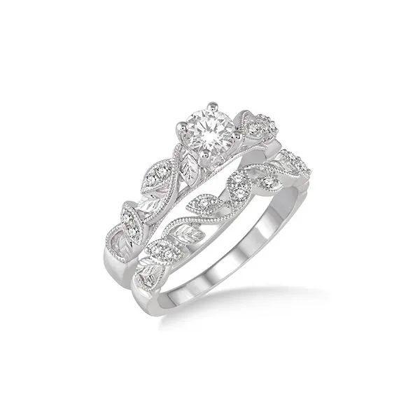 14K White Gold Diamond Leaf Motif Engagement Ring and Wedding Band Tipton's Fine Jewelry Lawton, OK
