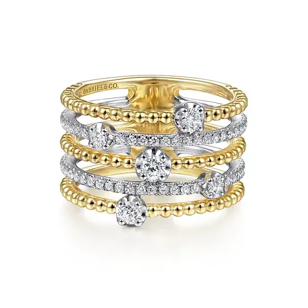 14Kt Two-Tone Diamond Bujukan Ball & Station Ring Tipton's Fine Jewelry Lawton, OK
