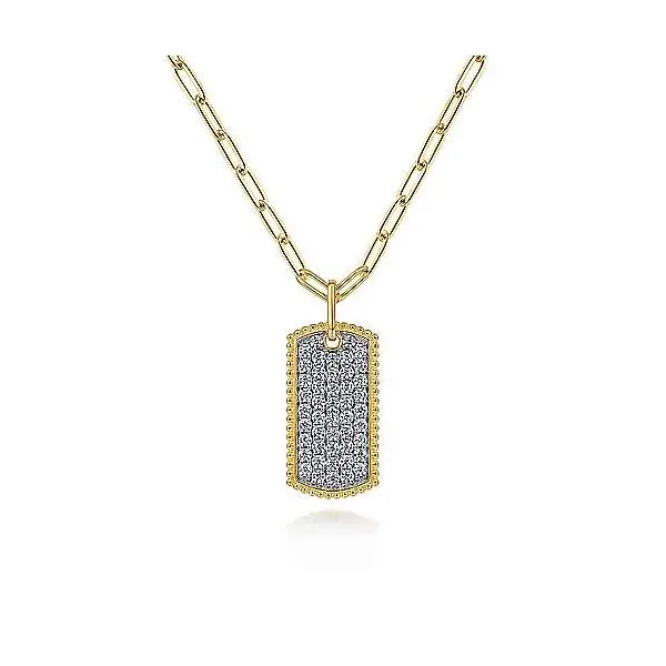14K Yellow Gold Diamond Pave Dog Tag Necklace Tipton's Fine Jewelry Lawton, OK