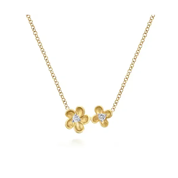 14K Yellow Gold Double Flower Diamond Pendant Tipton's Fine Jewelry Lawton, OK