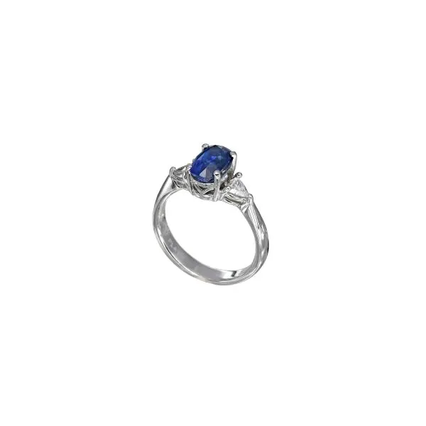 Platinum Ladies Colored Stone Ring with Oval Sapphire and Trilliant Diamonds Tipton's Fine Jewelry Lawton, OK