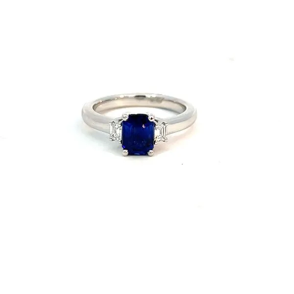 Platinum Ladies Colored Stone Ring with Ceylon Sapphire and Baguette Diamonds Tipton's Fine Jewelry Lawton, OK