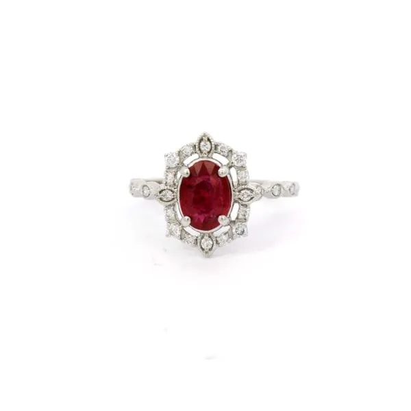 14K White Gold Oval Ruby with Diamond Wedding Set Tipton's Fine Jewelry Lawton, OK