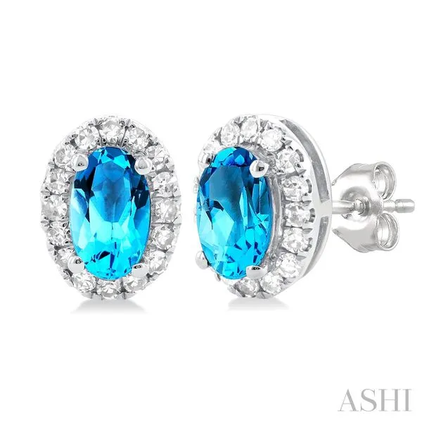 10K White Gold Blue Topaz Halo Earrings Tipton's Fine Jewelry Lawton, OK