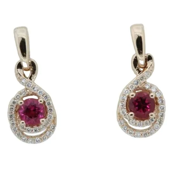 14K Rose Gold Raspberry Rubellite & Vanilla Diamond Drop Earrings Tipton's Fine Jewelry Lawton, OK