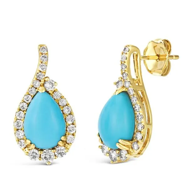 Turquoise and Diamond Earrings in 14K Yellow Gold Tipton's Fine Jewelry Lawton, OK