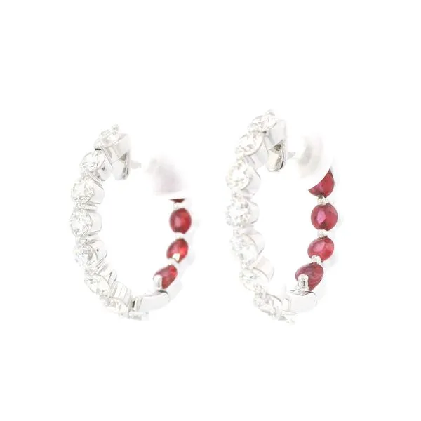 Ruby and Diamond Hoop Earrings in 14K White Gold Tipton's Fine Jewelry Lawton, OK
