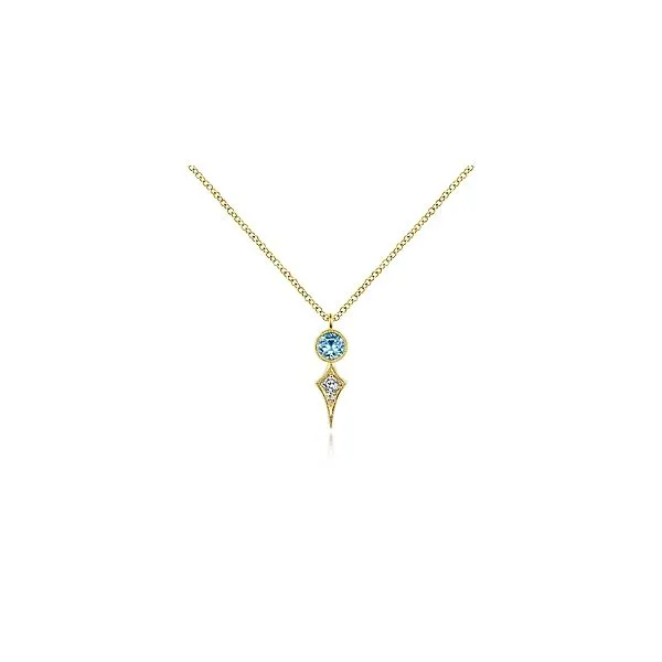 14K Yellow Gold Blue Topaz and Diamond Pendant Tipton's Fine Jewelry Lawton, OK