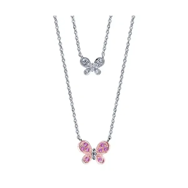 14K Two-Tone Gold Pink Sapphire and Diamond Butterfly Necklace Tipton's Fine Jewelry Lawton, OK