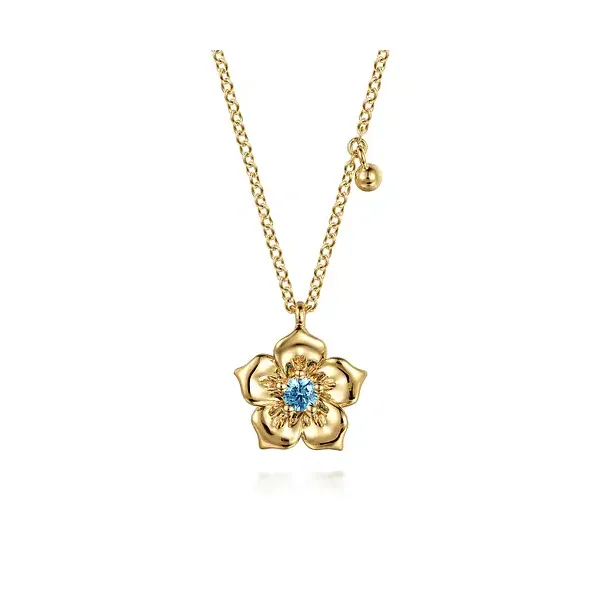 14K White Gold Blue Topaz Floral Drop Necklace Tipton's Fine Jewelry Lawton, OK