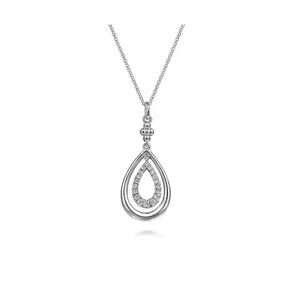 Sterling Silver White Sapphire Bujukan Pear Drop Pendant Necklace Tipton's Fine Jewelry Lawton, OK