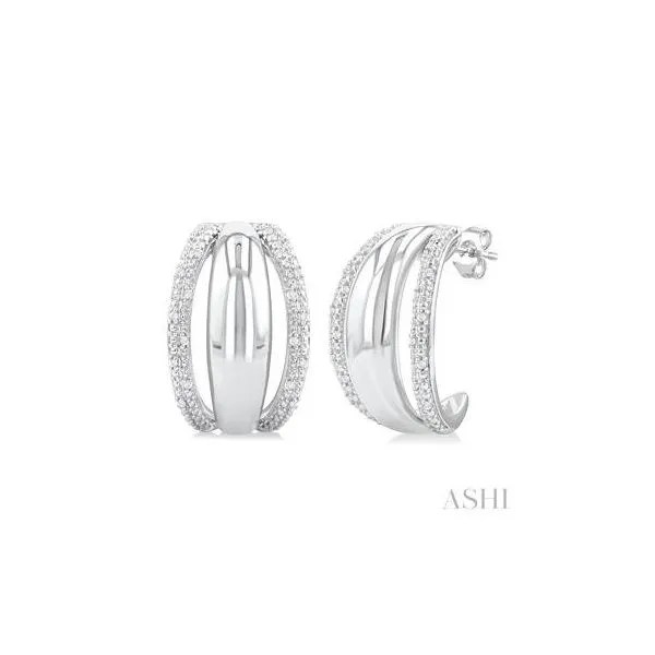 Sterling Silver Half Hoop Earrings with Diamonds Tipton's Fine Jewelry Lawton, OK