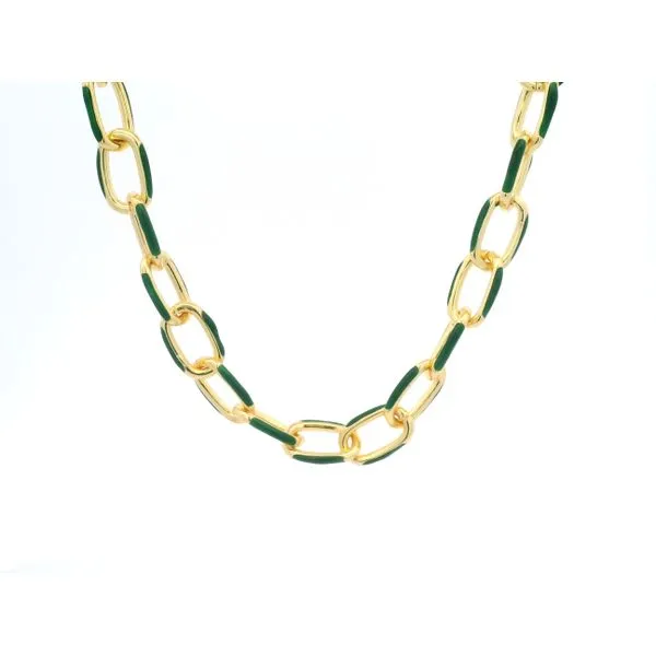 18K Gold Filled Green Enamel Paperclip Necklace Tipton's Fine Jewelry Lawton, OK