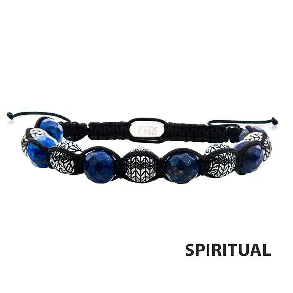Stainless Steel and Lapis Stone Bead Adjustable Braided Bracelet Tipton's Fine Jewelry Lawton, OK