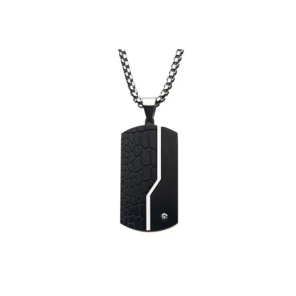 Stainless Steel Thin Line Crocodile Dog Tag Pendant with 2mm Clear CZ and Stainless Steel Chain Tipton's Fine Jewelry Lawton, OK