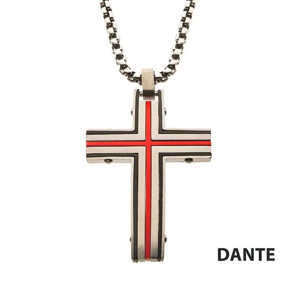 Stainless Steel and Red IP Dante Cross Pendant with Chain Tipton's Fine Jewelry Lawton, OK