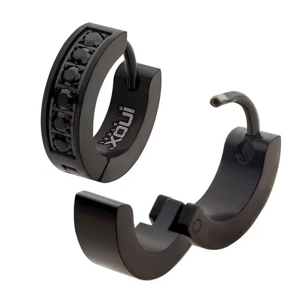Black IP Round Black CZ Huggie Earrings Tipton's Fine Jewelry Lawton, OK
