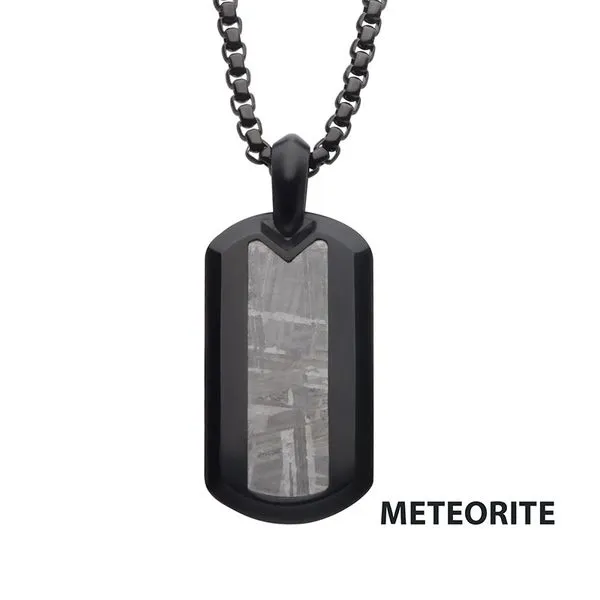 Meteorite Inlay Dog Tag Pendant with Black IP Box Chain Tipton's Fine Jewelry Lawton, OK