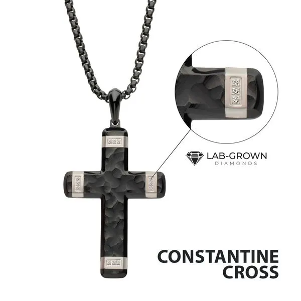 Matte Finish Black IP Carved Stainless Steel Large Cross Pendant with Stainless Steel accents and Lab-Grown Diamonds Tipton's Fine Jewelry Lawton, OK
