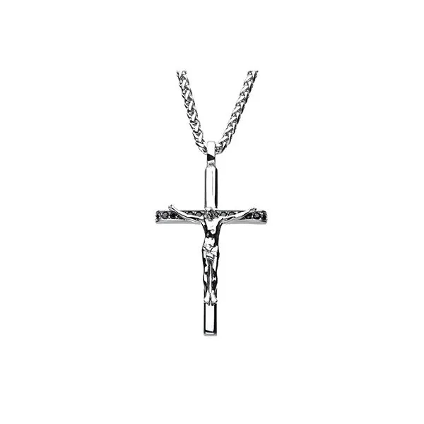 Stainless Steel with Black CZ Jesus Christ Crucifix Cross Pendant with Wheat Chain Tipton's Fine Jewelry Lawton, OK