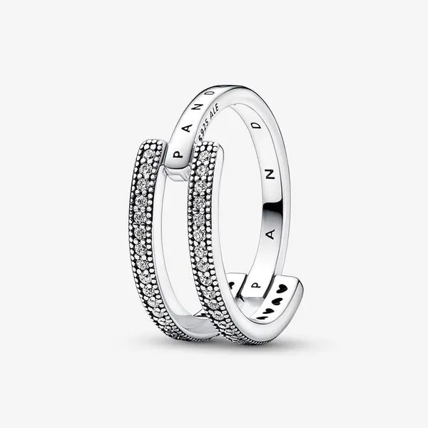 Sterling Silver Pandora Signature Logo & Pavé Double Band Ring Tipton's Fine Jewelry Lawton, OK