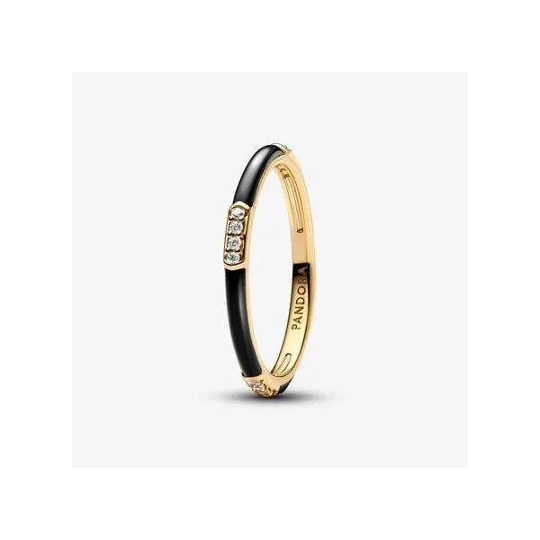 Gold Plated Pandora Black Enamel and Stones Ring Tipton's Fine Jewelry Lawton, OK