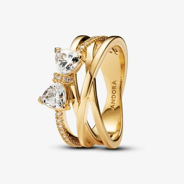 Platinum Pandora Sparkling Bow and Crossover Band Ring Tipton's Fine Jewelry Lawton, OK