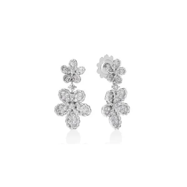 18K White Gold Roberto Coin Pave Diamond Jasmine Earrings Tom Cook Jeweler, Inc. Daytona Beach, FL