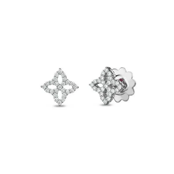 18K White Gold Roberto Coin Small Diamond Princess Flower Earrings Tom Cook Jeweler, Inc. Daytona Beach, FL