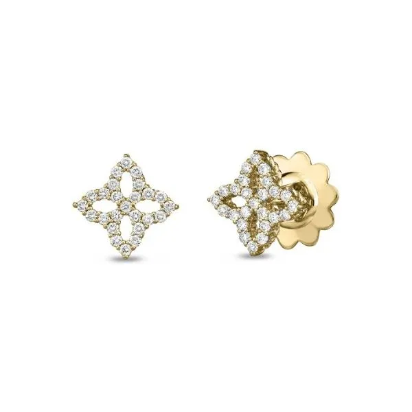 18K Yellow Gold Roberto Coin Small Princess Flower Diamond Earrings Tom Cook Jeweler, Inc. Daytona Beach, FL