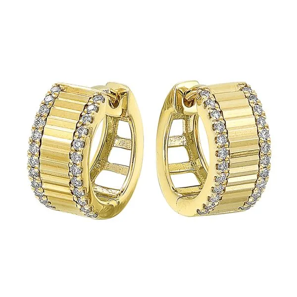 14K Yellow Gold Diamond Fluted Center Huggie Hoop Earrings Tom Cook Jeweler, Inc. Daytona Beach, FL