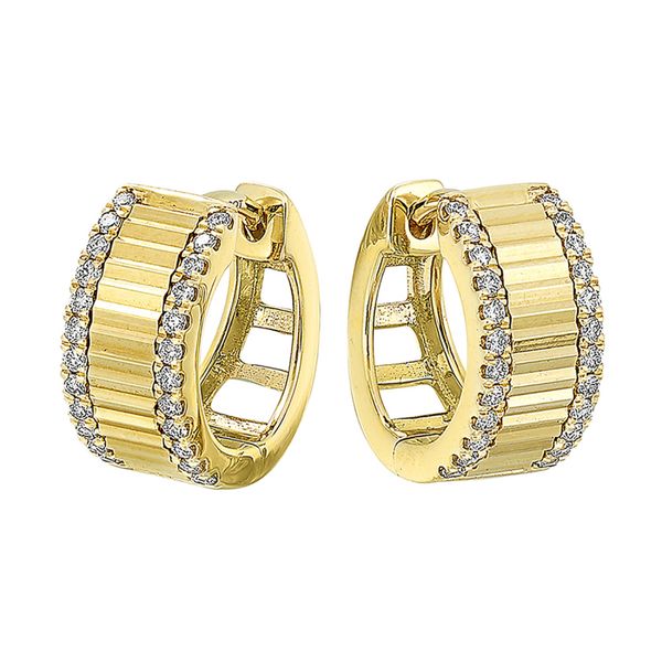 14K Yellow Gold Diamond Fluted Center Huggie Hoop Earrings Tom Cook Jeweler, Inc. Daytona Beach, FL