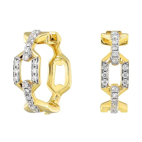 14K Yellow Gold Chain Link Diamond Huggie Hoop Earrings Tom Cook Jeweler, Inc. Daytona Beach, FL