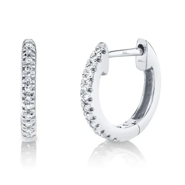 14K White Gold Diamond Huggie Hoop Earrings Tom Cook Jeweler, Inc. Daytona Beach, FL