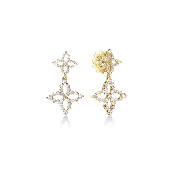 18 Karat Yellow Gold Diamond Flower Drop Earrings Tom Cook Jeweler, Inc. Daytona Beach, FL