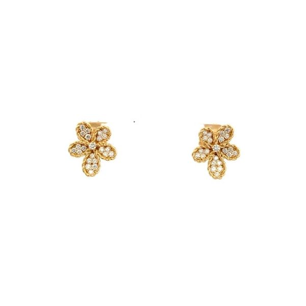 18K Yellow Gold Pave Diamond Jasmine Flower Stud Earrings Tom Cook Jeweler, Inc. Daytona Beach, FL