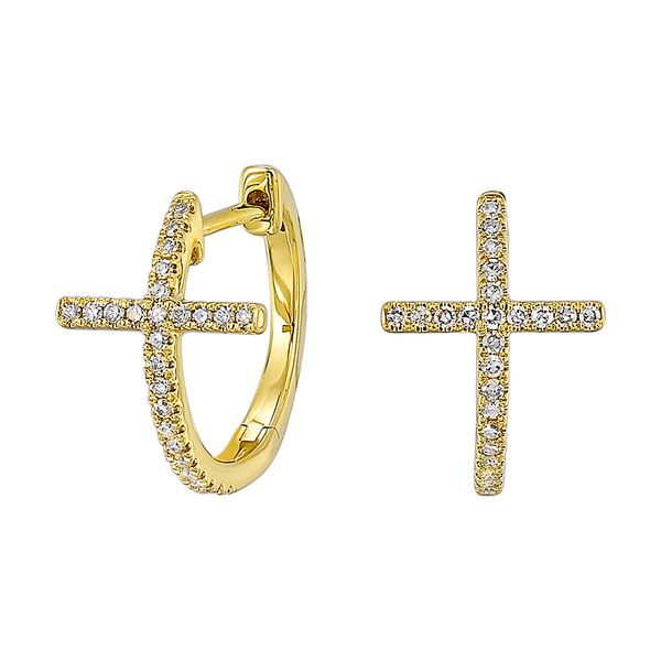 14 Karat Yellow Gold Diamond Cross Hoop Earrings Tom Cook Jeweler, Inc. Daytona Beach, FL