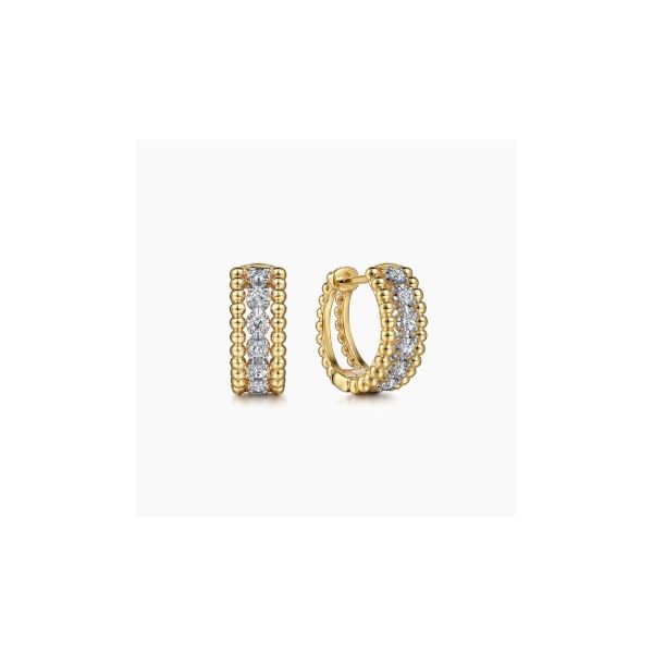 14K Yellow and White Gold Diamond Huggie Earrings Tom Cook Jeweler, Inc. Daytona Beach, FL