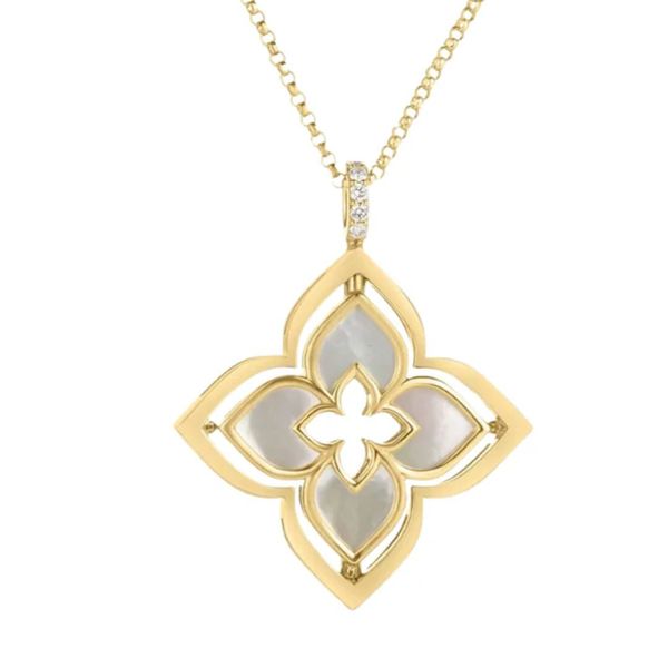 18K Yellow Gold Roberto Coin Mother of Pearl Diamond Pendant Necklace Image 3 Tom Cook Jeweler, Inc. Daytona Beach, FL