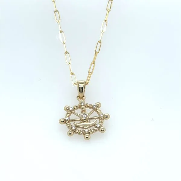 14K Yellow Gold Diamond Ships Wheel and Anchor Pendant Tom Cook Jeweler, Inc. Daytona Beach, FL