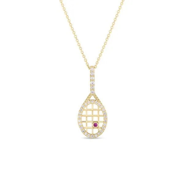 18 Karat Yellow Gold Diamond Tennis Racket Pendant Necklace Tom Cook Jeweler, Inc. Daytona Beach, FL