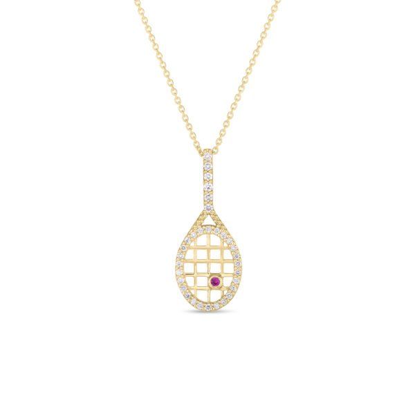 18 Karat Yellow Gold Diamond Tennis Racket Pendant Necklace Tom Cook Jeweler, Inc. Daytona Beach, FL