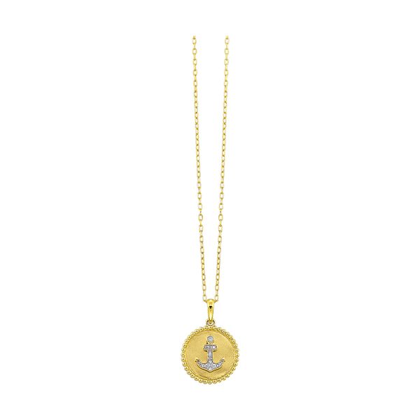 14 Karat Yellow Gold Diamond Anchor Disc Pendant Necklace Tom Cook Jeweler, Inc. Daytona Beach, FL