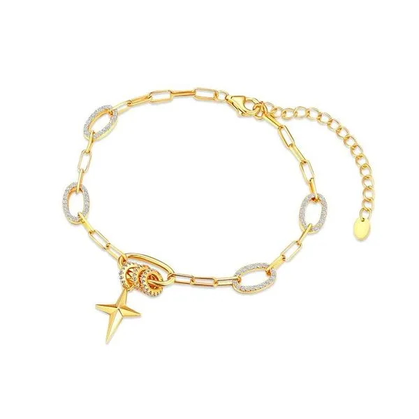 14K Yellow Gold Oval Link Diamond Cross Charm Bracelet Tom Cook Jeweler, Inc. Daytona Beach, FL