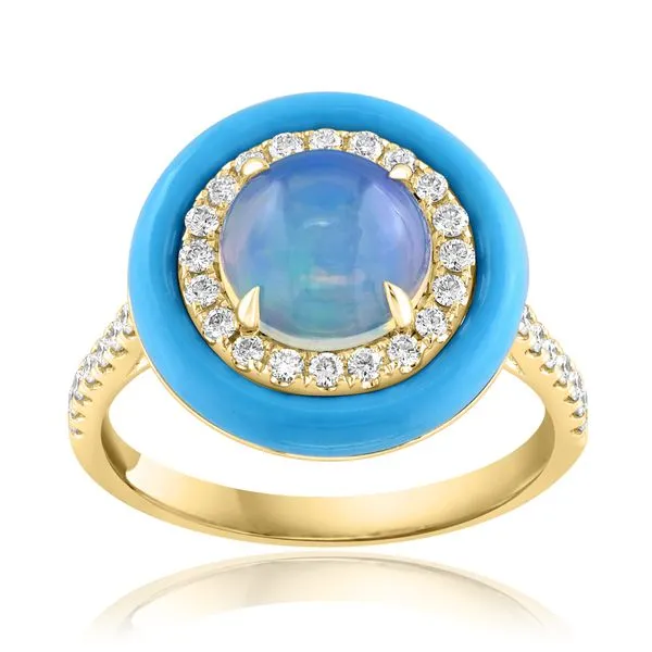 18K Yellow Opal, Turquoise, and Diamond Fashion Ring Tom Cook Jeweler, Inc. Daytona Beach, FL