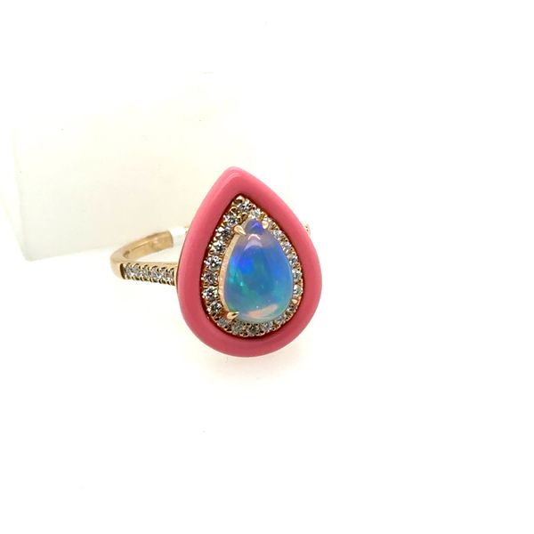 14 Karat Yellow Gold Opal and Diamond Pear Shape Ring Tom Cook Jeweler, Inc. Daytona Beach, FL